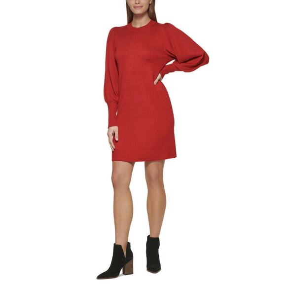Vince Camuto Dresses & Skirts - Vince Camuto Balloon Sleeve Sweater Dress Large Women's Red Knitted Round Neck